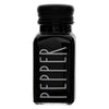 REGENT GLASS BLACK AND WHITE SALT & PEPPER SHAKERS IN A BLACK CADDY