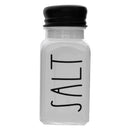 REGENT GLASS BLACK AND WHITE SALT & PEPPER SHAKERS IN A BLACK CADDY