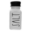 REGENT GLASS BLACK AND WHITE SALT & PEPPER SHAKERS IN A BLACK CADDY