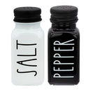 REGENT GLASS BLACK AND WHITE SALT & PEPPER SHAKERS IN A BLACK CADDY 3PCS SET