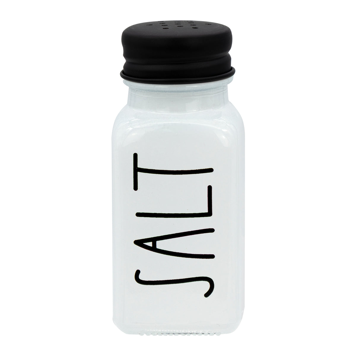 REGENT GLASS BLACK AND WHITE SALT & PEPPER SHAKERS IN A BLACK CADDY 3PCS SET, 85ML
