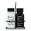 REGENT GLASS BLACK AND WHITE SALT & PEPPER SHAKERS IN A BLACK CADDY 3PCS SET, 85ML