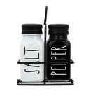REGENT GLASS BLACK AND WHITE SALT & PEPPER SHAKERS IN A BLACK CADDY 3PCS SET