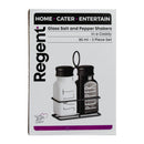 REGENT GLASS BLACK AND WHITE SALT & PEPPER SHAKERS IN A BLACK CADDY 3PCS SET