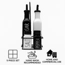 REGENT GLASS BLACK AND WHITE CONDIMENTS IN A CADDY 5PK SET, 250ML l 85ML
