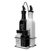 REGENT GLASS BLACK AND WHITE CONDIMENT SET IN A CADDY 5 PIECES, (250ML/85ML)