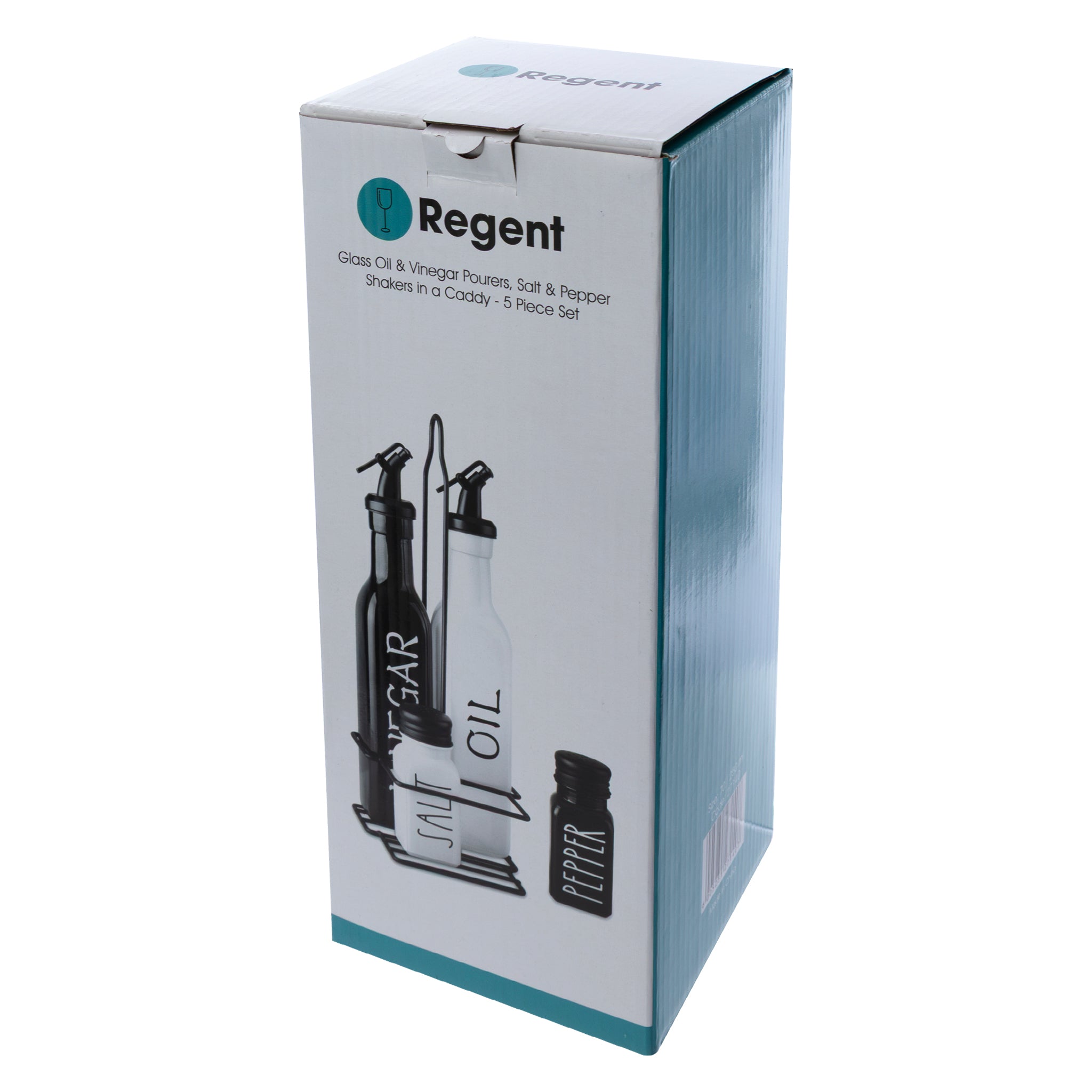 REGENT GLASS BLACK AND WHITE O,V, S & P IN A CADDY 5PCS SET, 250ML l 85ML