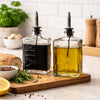REGENT GLASS SQUARE EMBOSSED 'OIL' & 'VIN' BOTTLES WITH POURERS 2PCS SET, 450ML