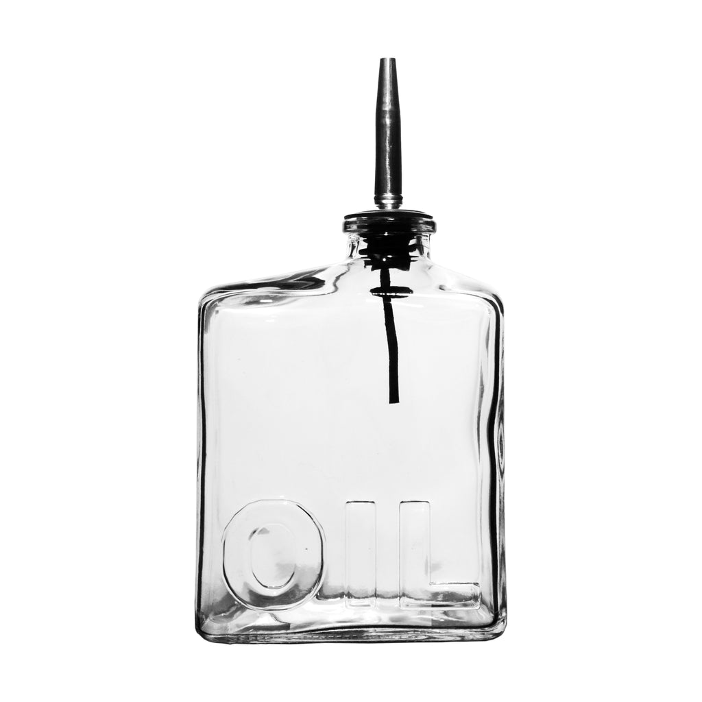 REGENT GLASS SQUARE EMBOSSED 'OIL' & 'VIN' BOTTLES WITH POURERS 2PCS SET, 450ML