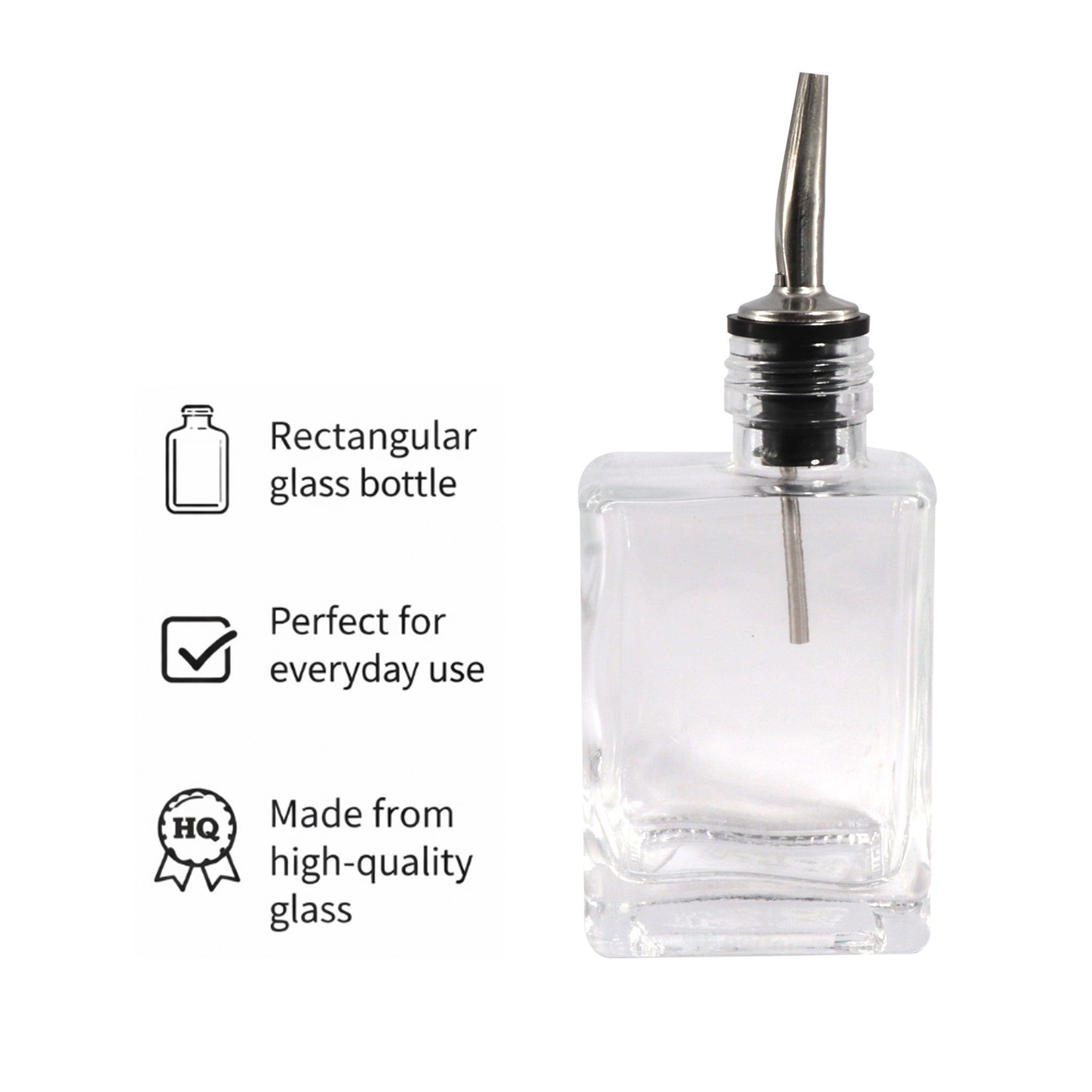 REGENT RECTANGULAR GLASS BOTTLE WITH POURER EA, 200ML