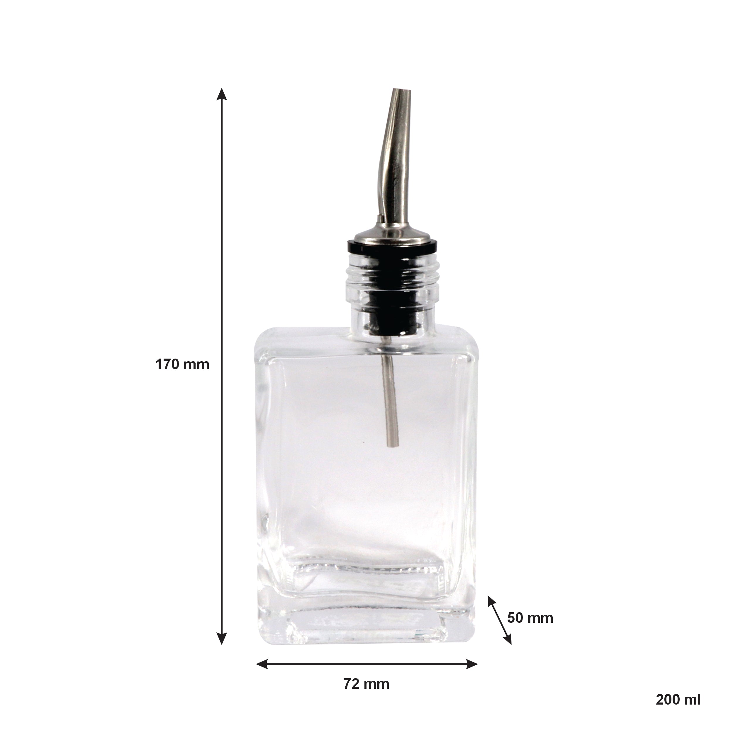 REGENT RECTANGULAR GLASS BOTTLE WITH POURER EA, 200ML
