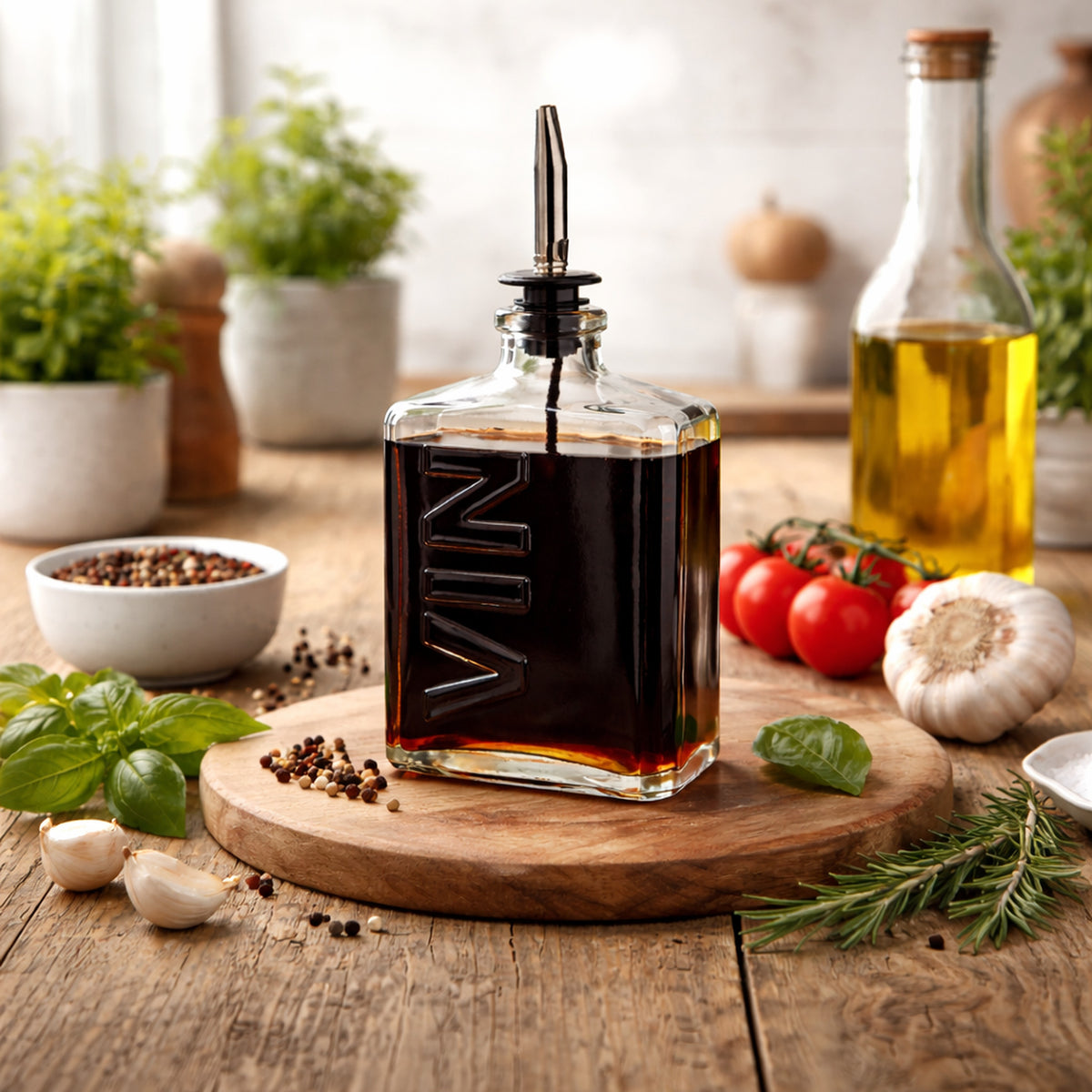 REGENT GLASS SQUARE BOTTLE EMBOSSED 'VIN' WITH POURER EA, 450ML