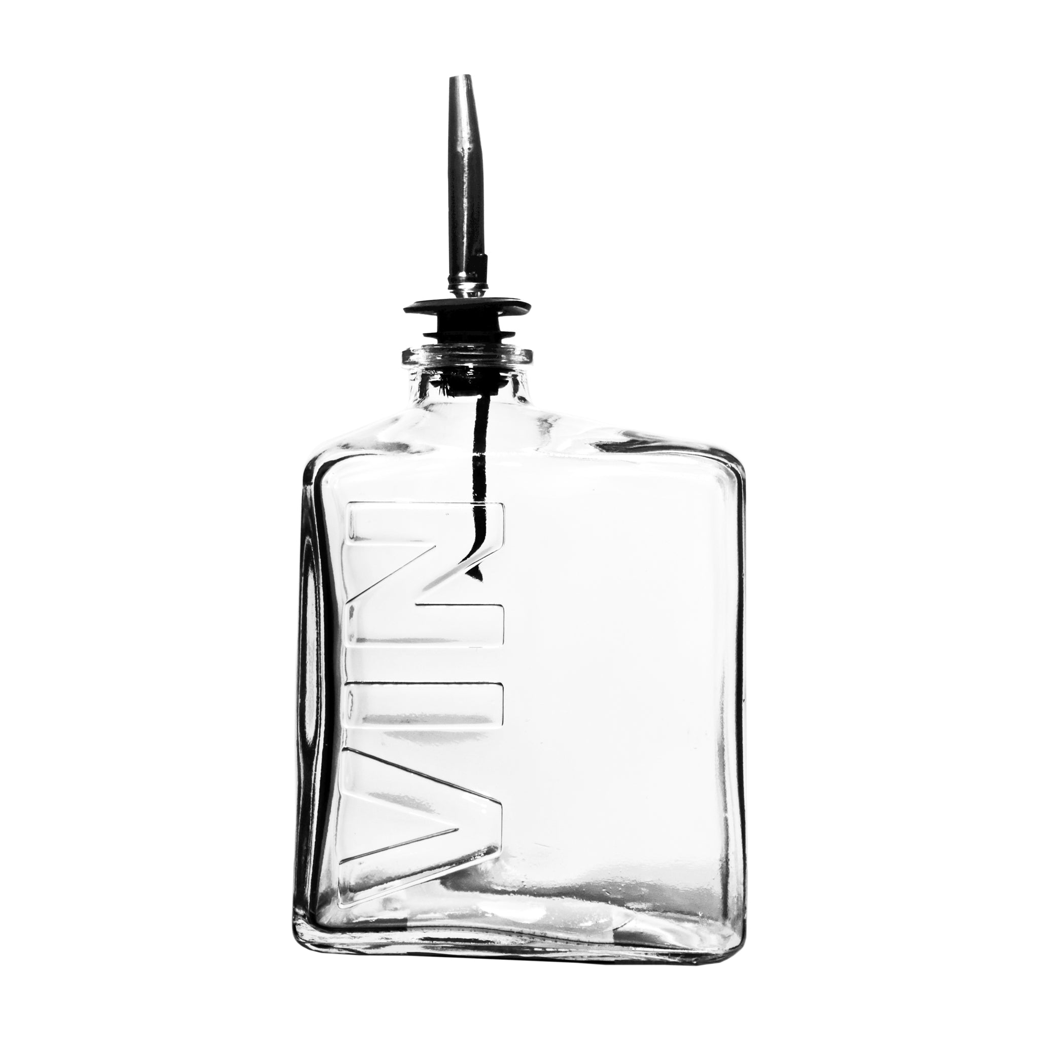 REGENT GLASS SQUARE BOTTLE EMBOSSED 'VIN' WITH POURER EA, 450ML