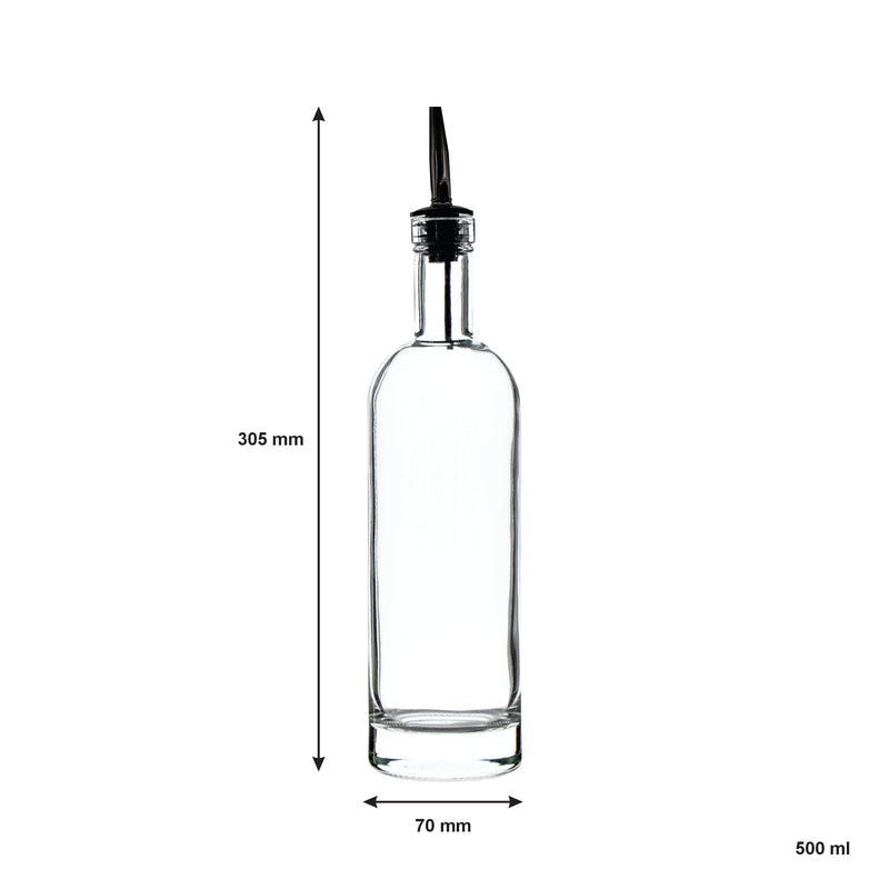 REGENT GLASS ROUND OIL OR VINEGAR BOTTLE WITH HEAVY BASE AND POURER, 500ML (305/250X70MM DIA)