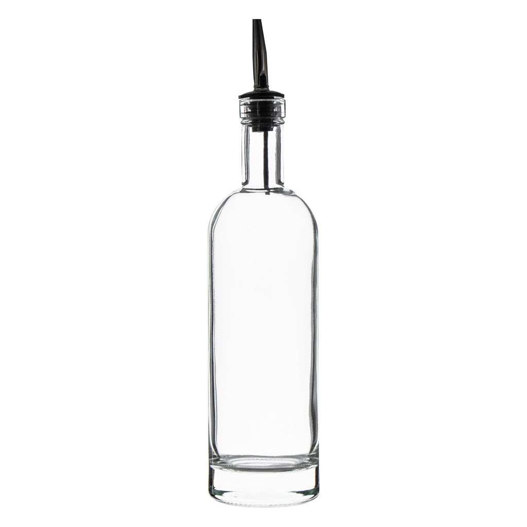 REGENT GLASS ROUND OIL OR VINEGAR BOTTLE WITH HEAVY BASE AND POURER, 500ML (305/250X70MM DIA)
