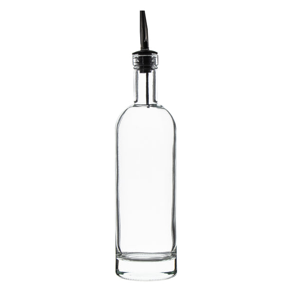REGENT GLASS ROUND OIL OR VINEGAR BOTTLE WITH HEAVY BASE AND POURER, 500ML (305/250X70MM DIA)