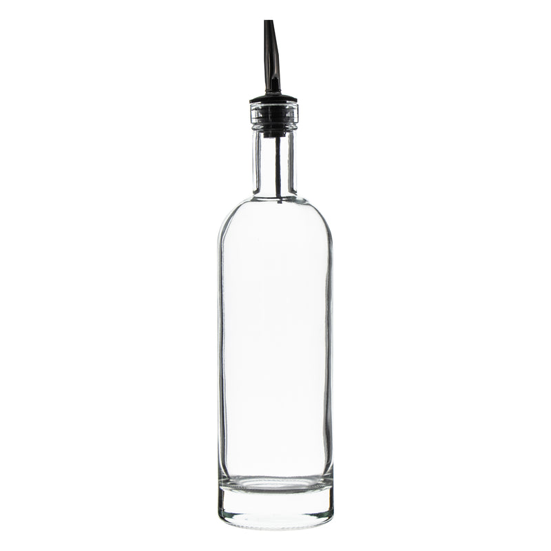 REGENT GLASS ROUND OIL OR VINEGAR BOTTLE WITH HEAVY BASE AND POURER, 500ML (305/250X70MM DIA)
