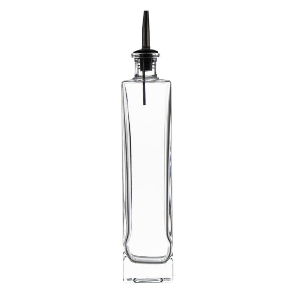 REGENT SQUARE OIL/VINEGAR GLASS BOTTLE WITH HEAVY BASE AND POURER, 500ML (315/263X57X57MM)