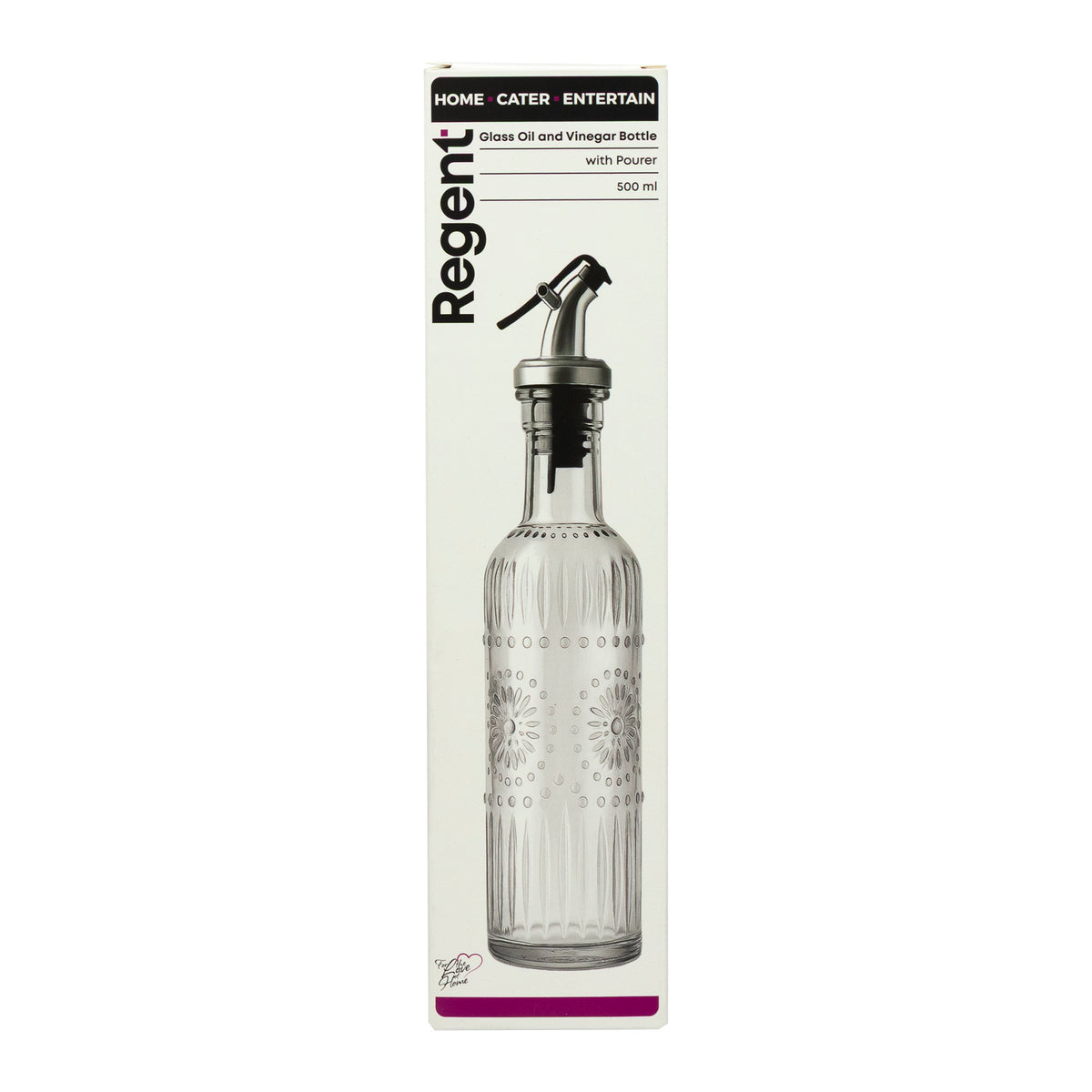 REGENT EMBOSSED GLASS OIL/VINEGAR BOTTLE WITH POURER, 500ML