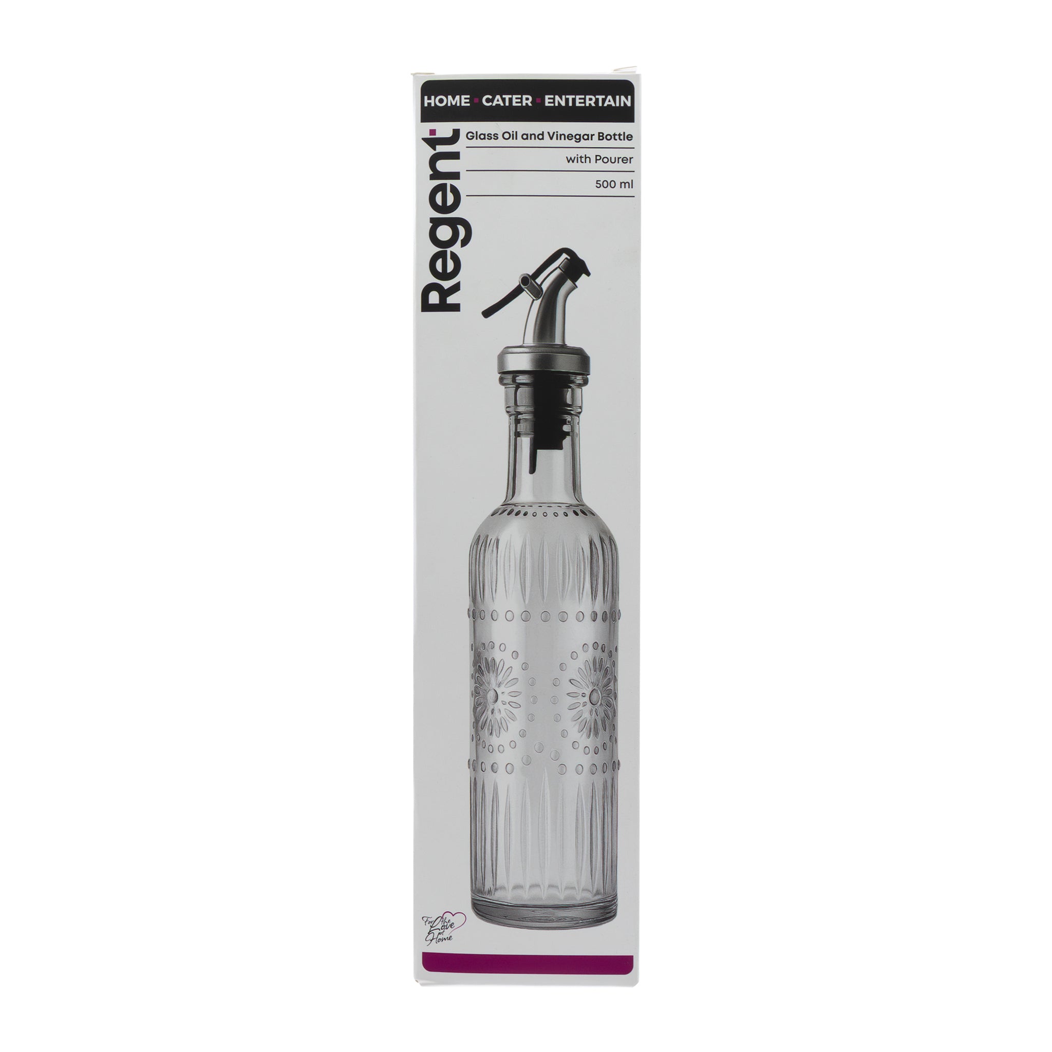 REGENT EMBOSSED GLASS OIL/VINEGAR BOTTLE WITH POURER, 500ML