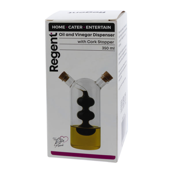 REGENT GLASS OIL AND VINEGAR DISPENSER WITH CORK STOPPERS, 350ML