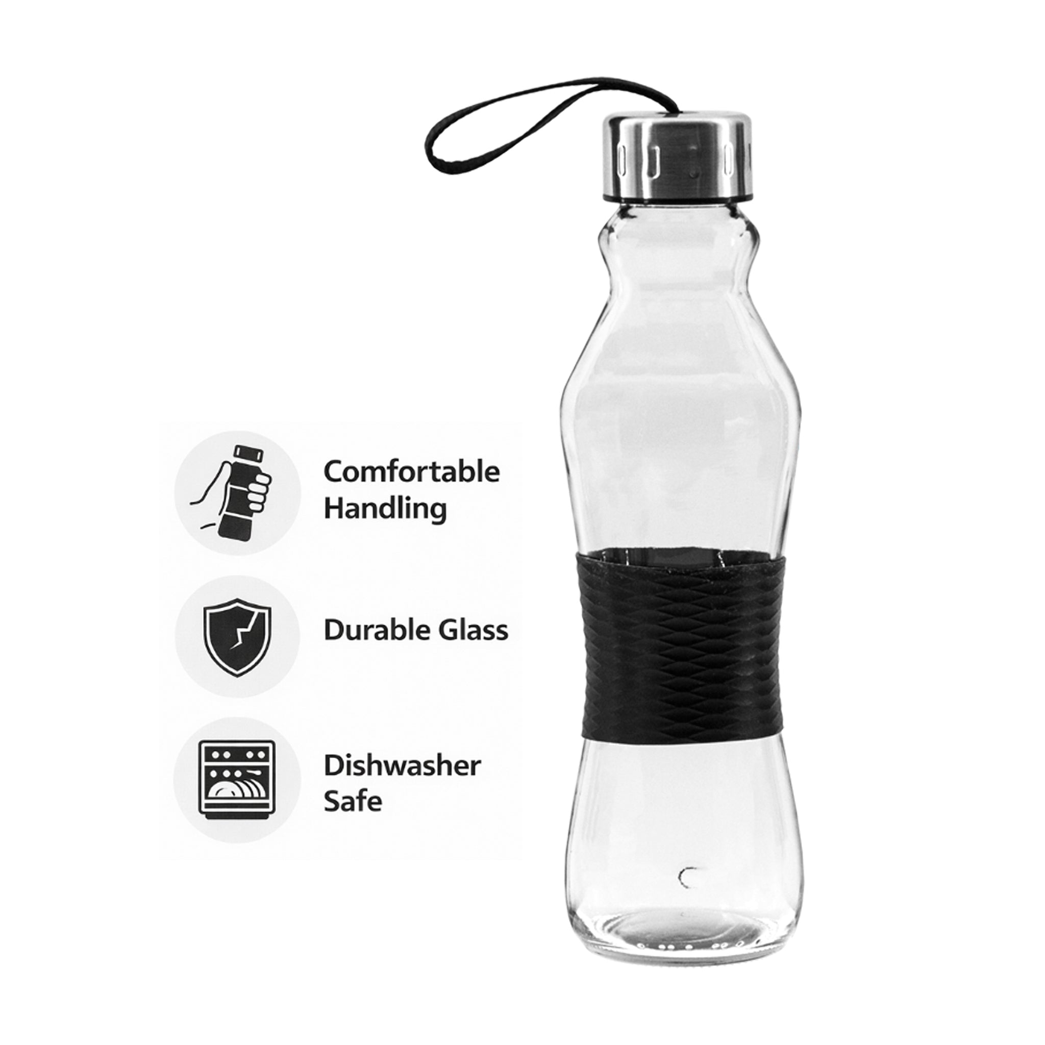 CONSOL GRIP N GO BOTTLES WITH STRAP LIDS IN ASSORTED COLOURS, 500ML