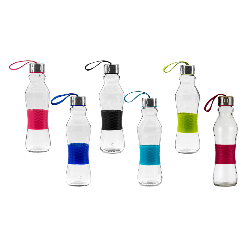 CONSOL GRIP N GO BOTTLES WITH STRAP LIDS IN ASSORTED COLOURS, 500ML