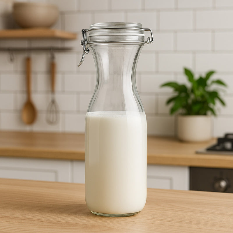 REGENT GLASS CARAFE WITH RESEALABLE CLIP TOP GLASS LID 6PK, 1L