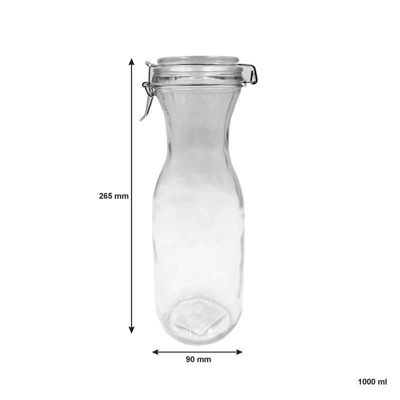 REGENT GLASS CARAFE WITH RESEALABLE CLIP TOP GLASS LID 6 PACK, 1LT (265X90MM DIA)