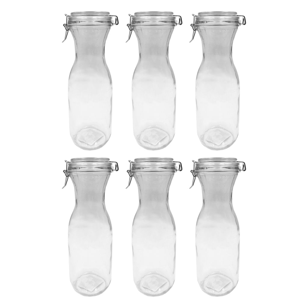 REGENT GLASS CARAFES WITH RESEALABLE CLIP TOP GLASS LIDS 6PK, 1L