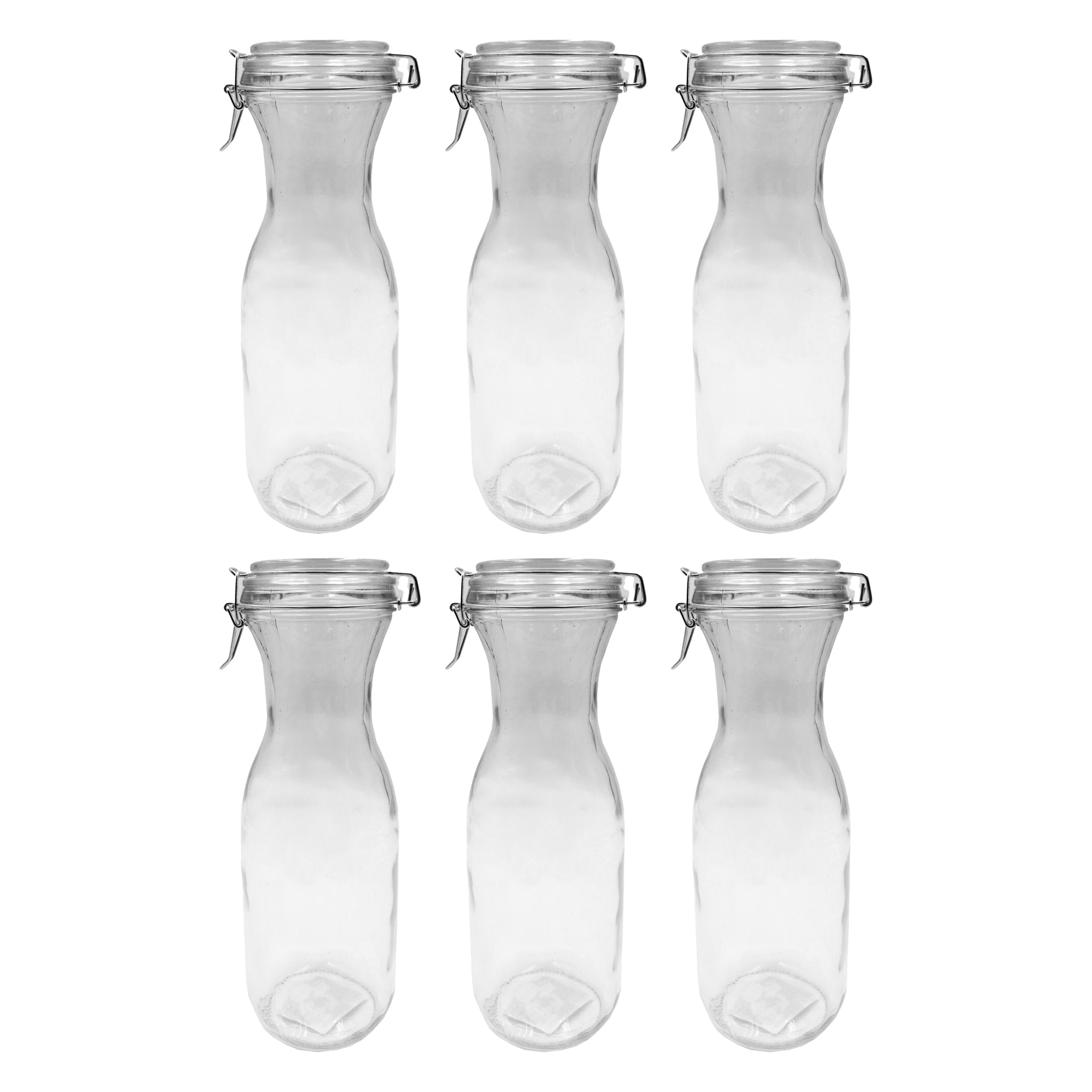 REGENT GLASS CARAFES WITH RESEALABLE CLIP TOP GLASS LIDS 6PK, 1L