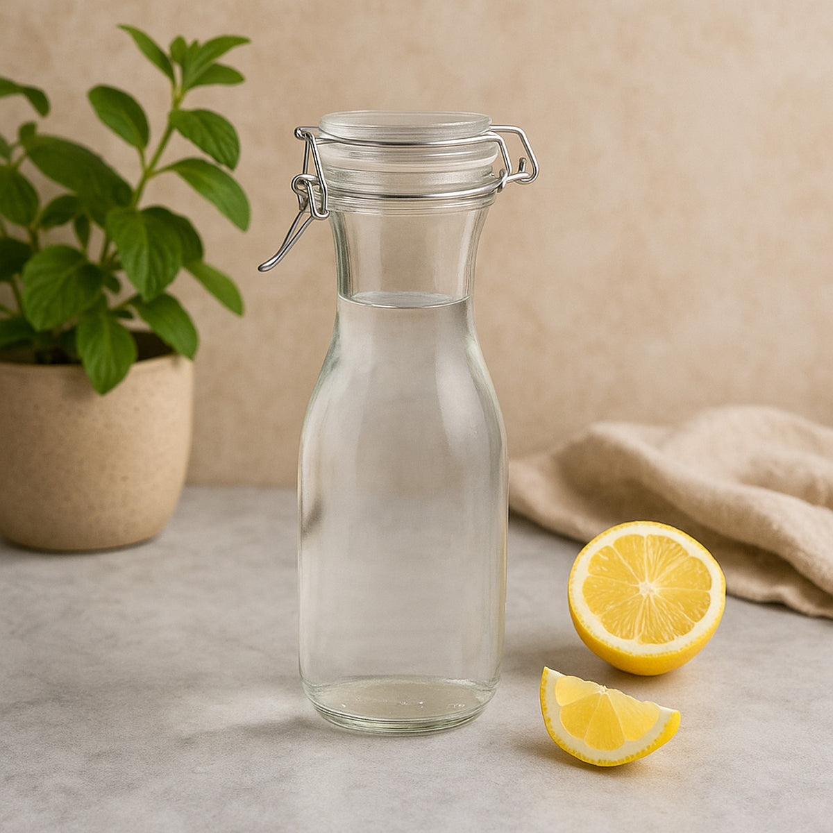 REGENT GLASS CARAFES WITH RESEALABLE CLIP TOP GLASS LIDS 6PK, 500ML