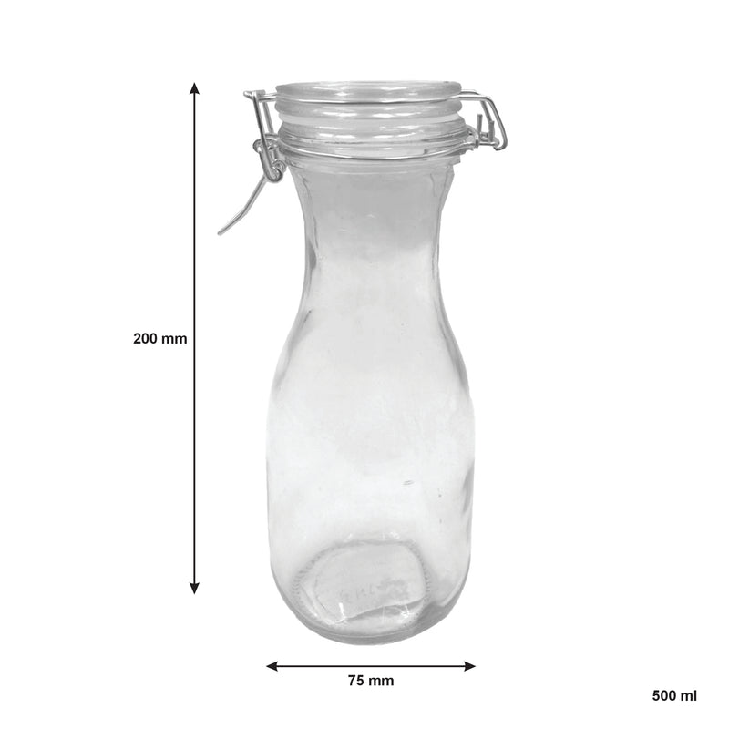 REGENT GLASS CARAFE WITH RESEALABLE CLIP TOP GLASS LID 6 PACK, 500ML (200X75MM DIA)