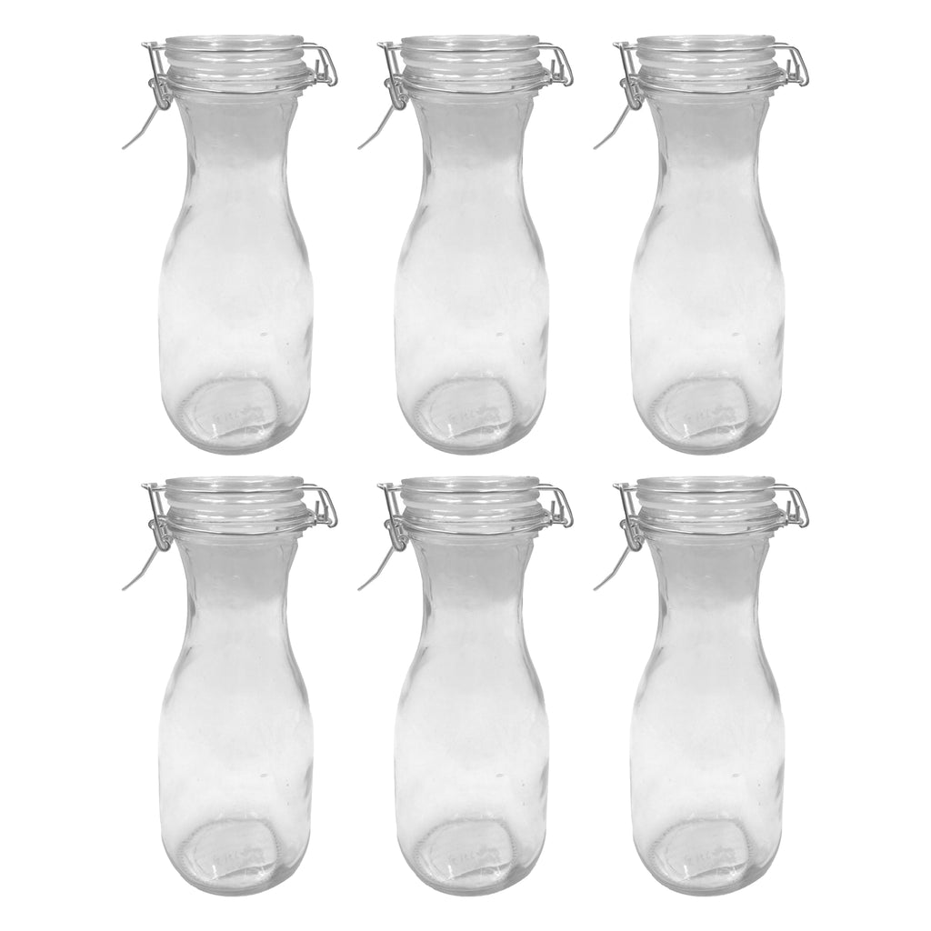 REGENT GLASS CARAFES WITH RESEALABLE CLIP TOP GLASS LIDS 6PK, 500ML