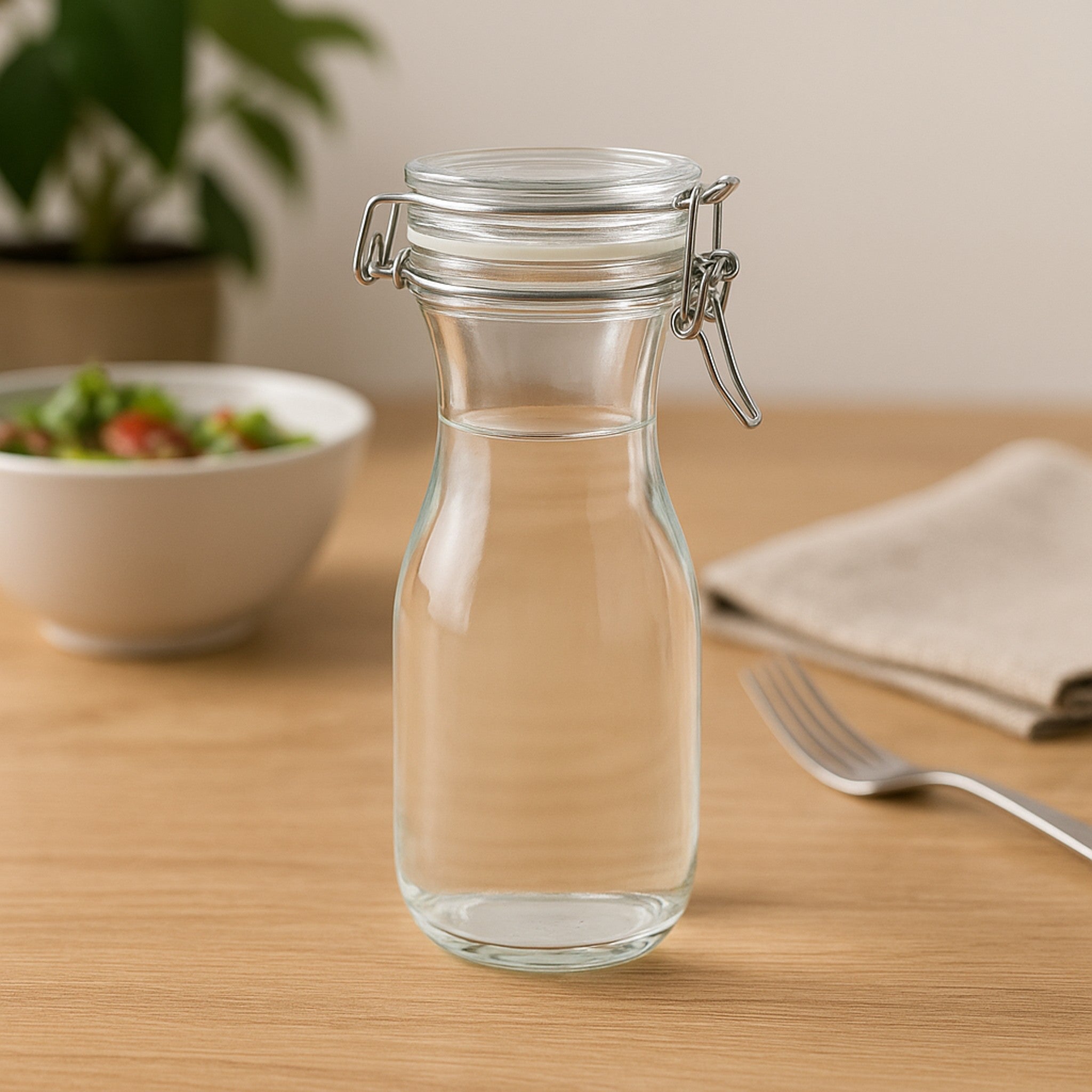 REGENT GLASS CARAFES WITH RESEALABLE CLIP TOP GLASS LIDS 6PK, 250ML