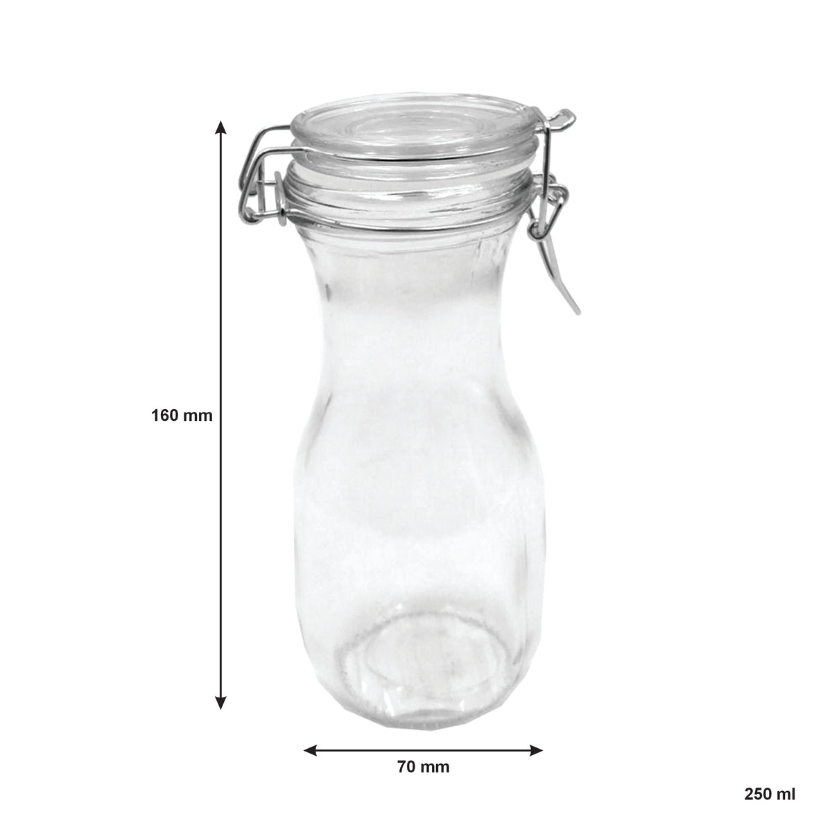 REGENT GLASS CARAFES WITH RESEALABLE CLIP TOP GLASS LIDS 6PK, 250ML
