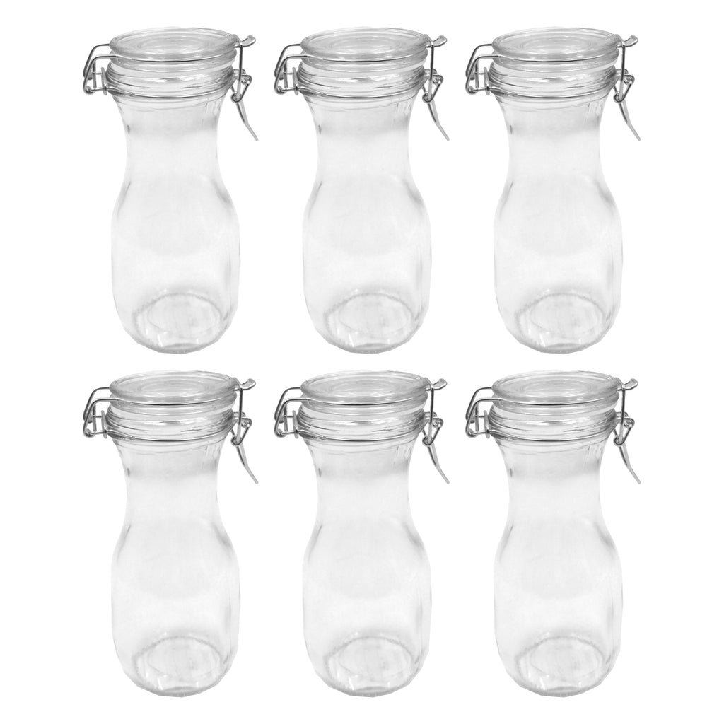 REGENT GLASS CARAFES WITH RESEALABLE CLIP TOP GLASS LIDS 6PK, 250ML