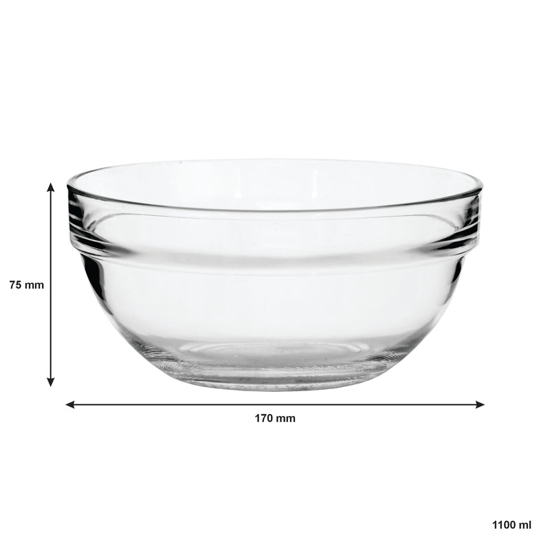 REGENT STACKABLE TEMPERED GLASS BOWL, 1.1LT (75MMX170MM DIA)