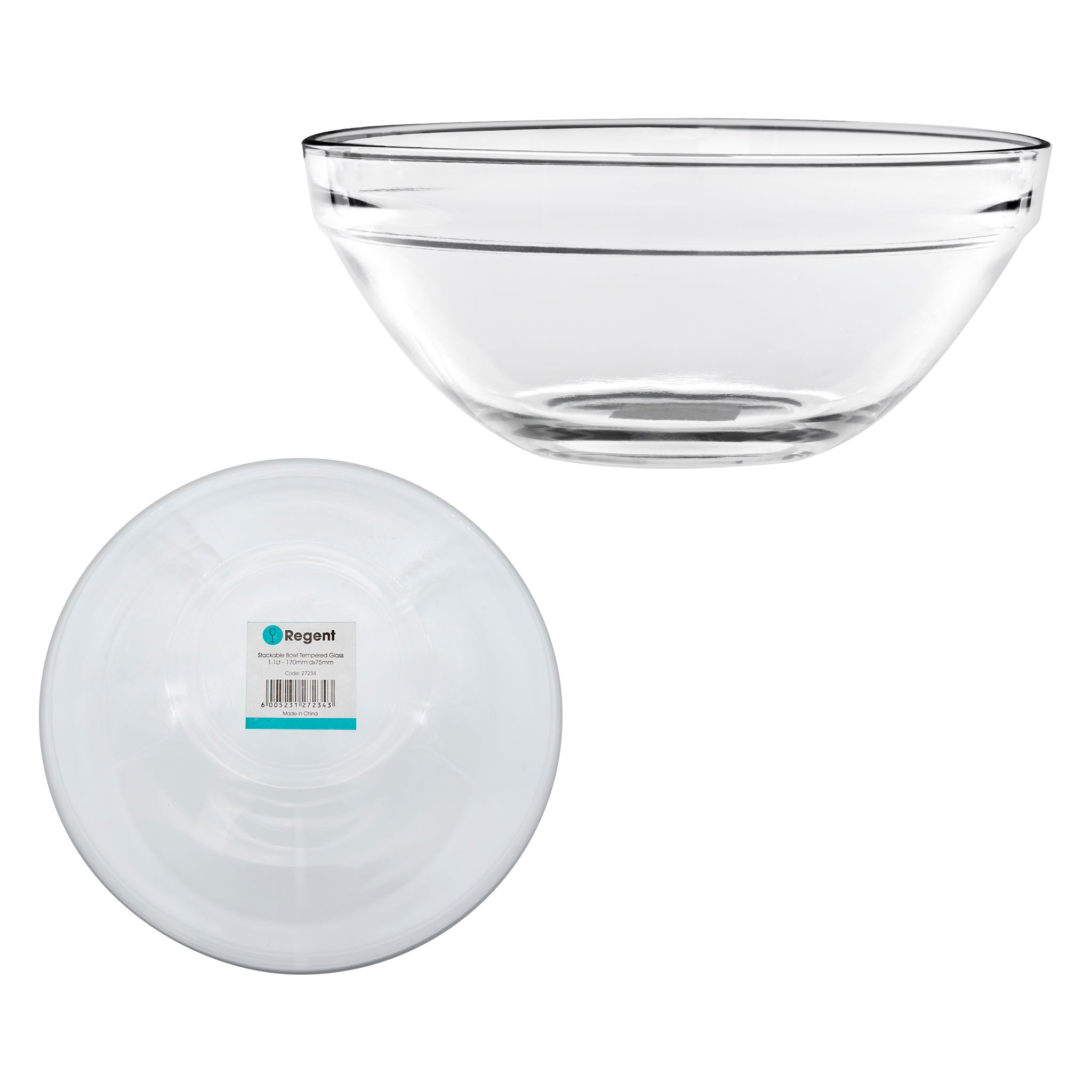 REGENT STACKABLE TEMPERED GLASS BOWL 170MM, 900ML