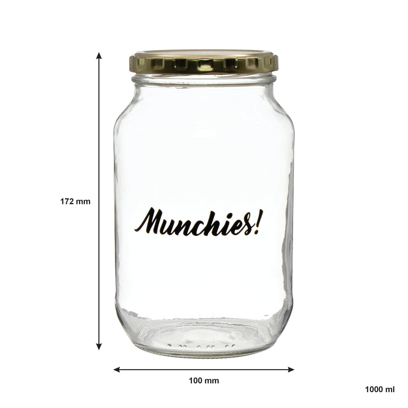 REGENT PRINTED GLASS STORAGE JAR - MUNCHIES, 1LT (172X100MM DIA)
