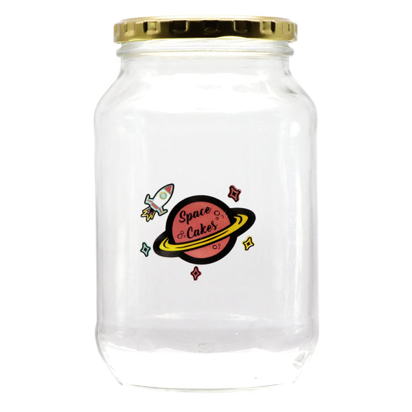 REGENT PRINTED GLASS STORAGE JAR - SPACE CAKES, 1LT (172X100MM DIA)