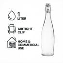 REGENT GLASS WATER BOTTLE ROUND WITH CLIP TOP LID, 1L