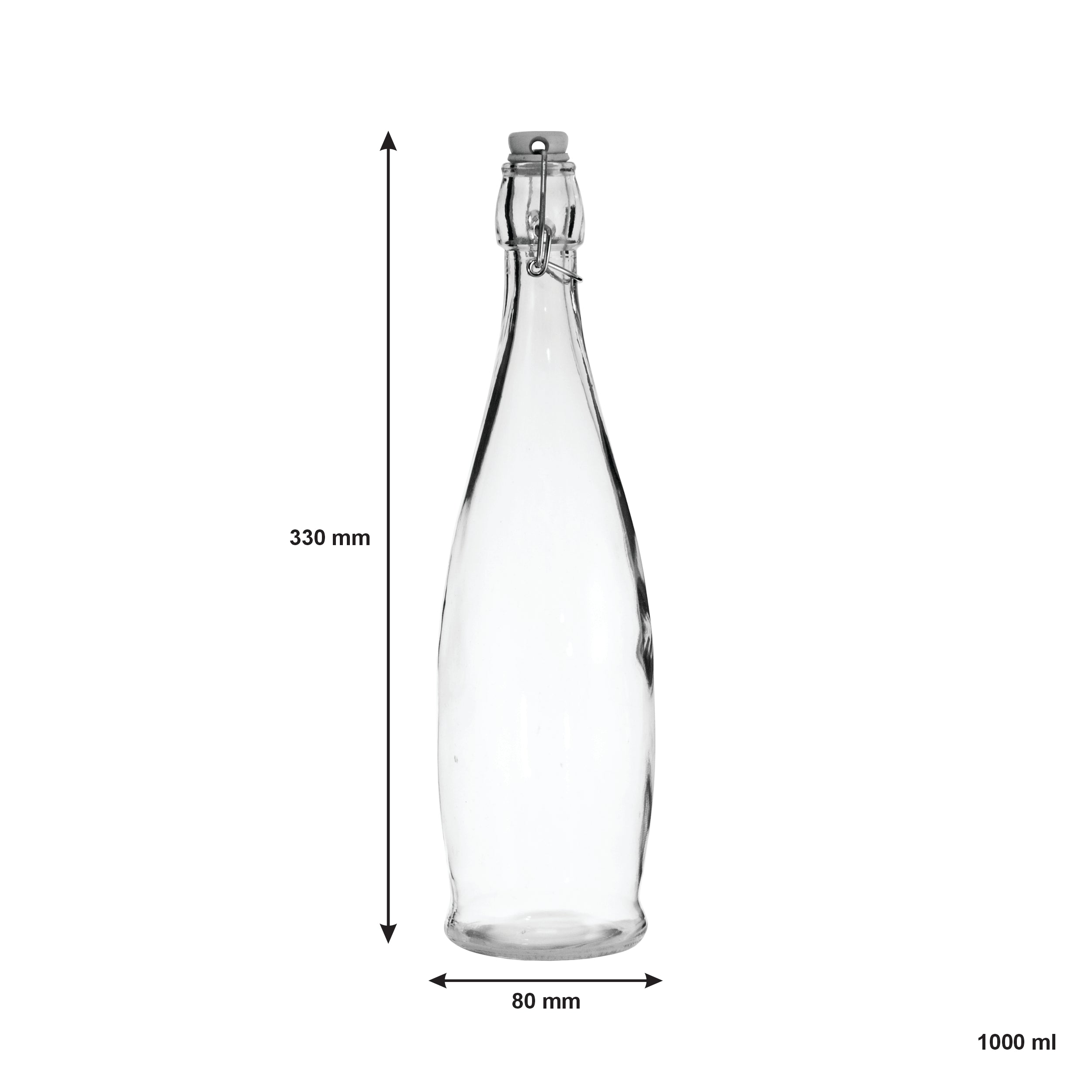 REGENT GLASS WATER BOTTLE ROUND WITH CLIP TOP LID, 1L