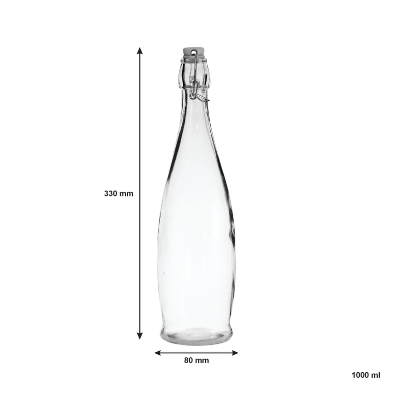 REGENT GLASS WATER BOTTLE ROUND WITH CLIP TOP LID, 1LT (80MM DIAX332MM)