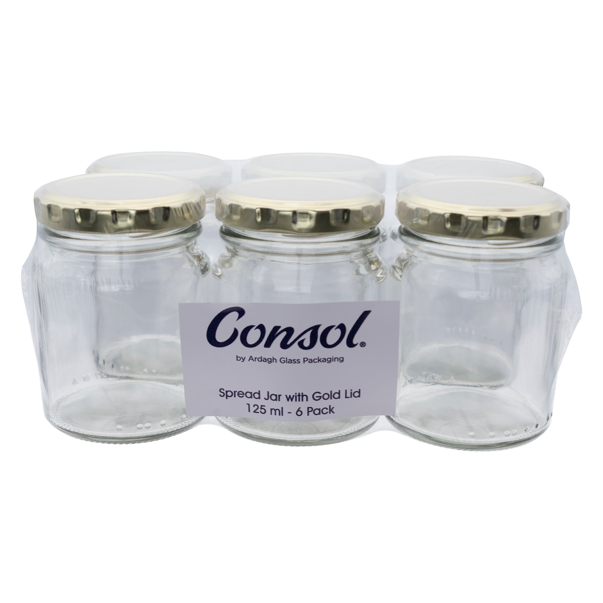 CONSOL SPREAD JARS WITH GOLD LIDS 6PK, 125ML