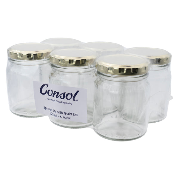 CONSOL SPREAD JAR WITH GOLD LID 6 PACK, 125ML (80X59MM DIA)