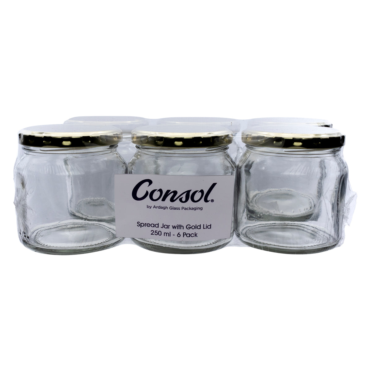 CONSOL SPREAD JARS WITH GOLD LIDS 6PK, 250ML