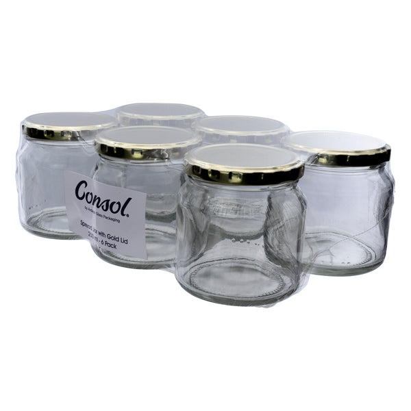CONSOL SPREAD JAR WITH GOLD LID 6 PACK, 250ML (82X80MM DIA)