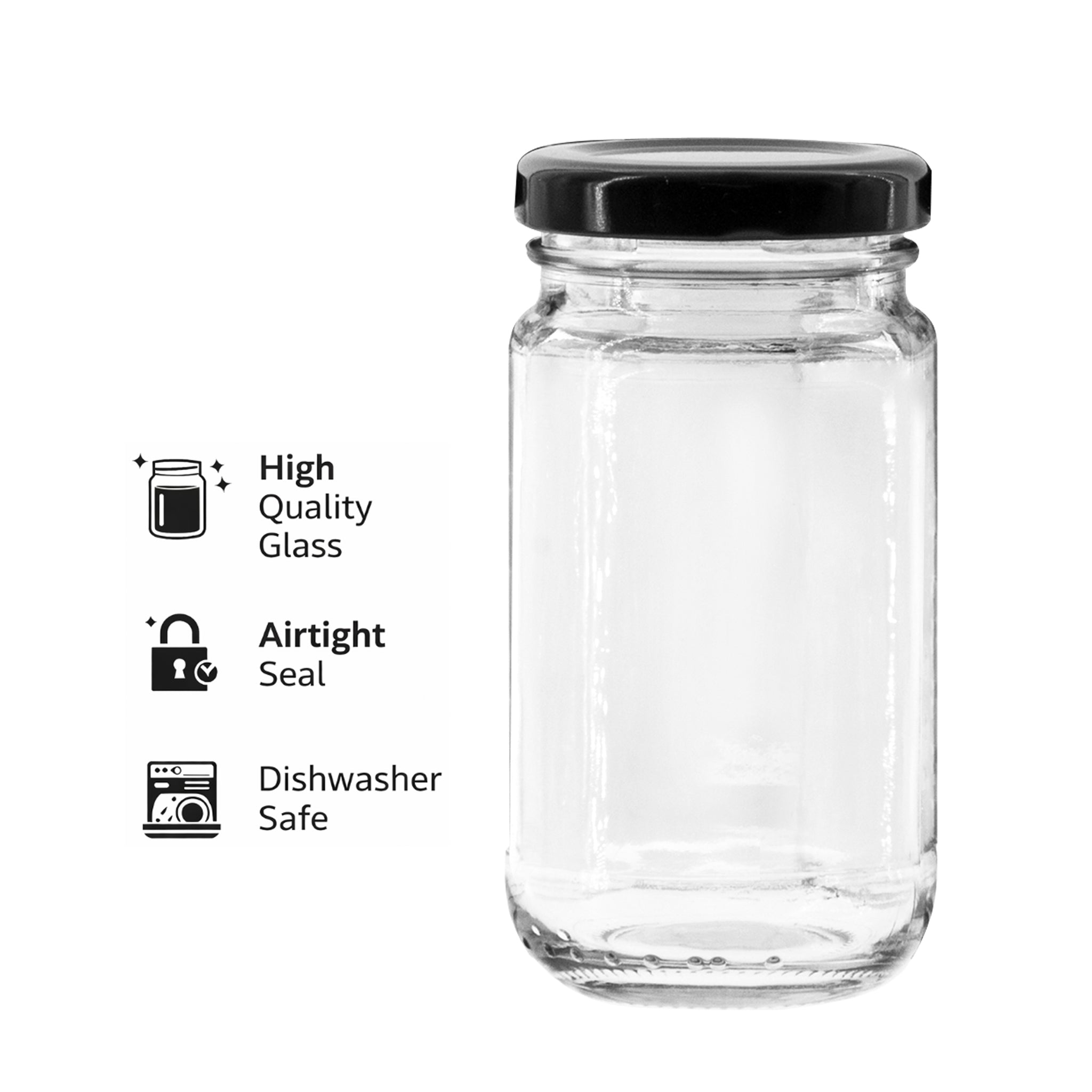 CONSOL SHEER JARS WITH BLACK LIDS 6PK, 125ML