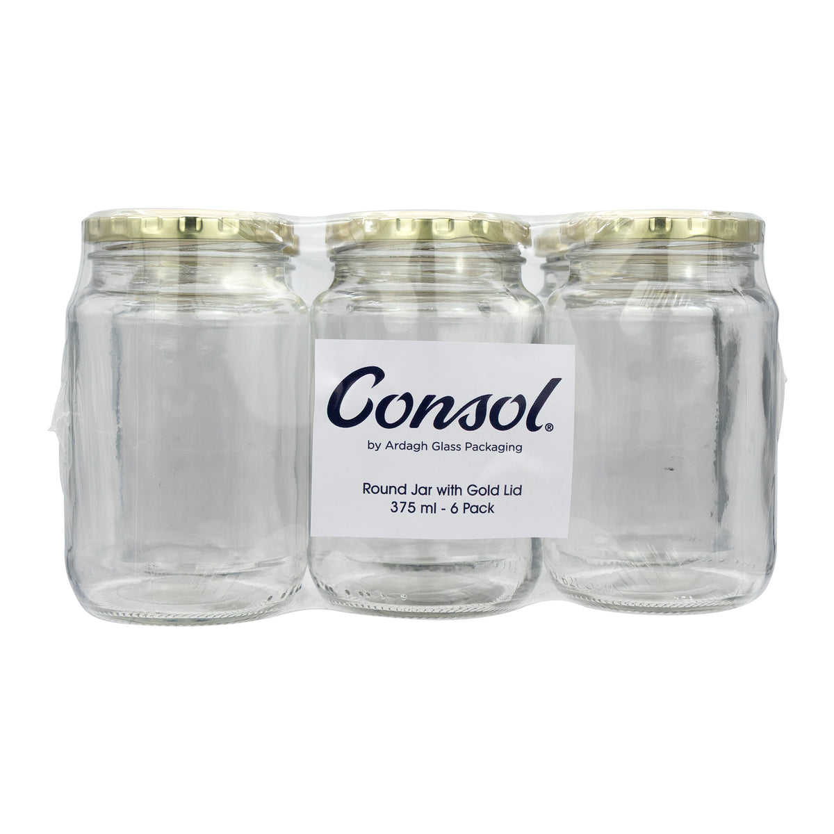 CONSOL ROUND JARS WITH GOLD LIDS 6PK, 375ML